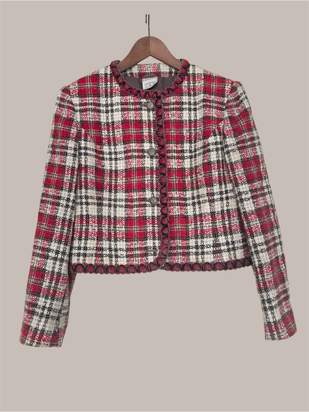 ALEXON Vintage Plaid Wool Mohair Blend Cropped Tweed Jacket Size 12 Academia